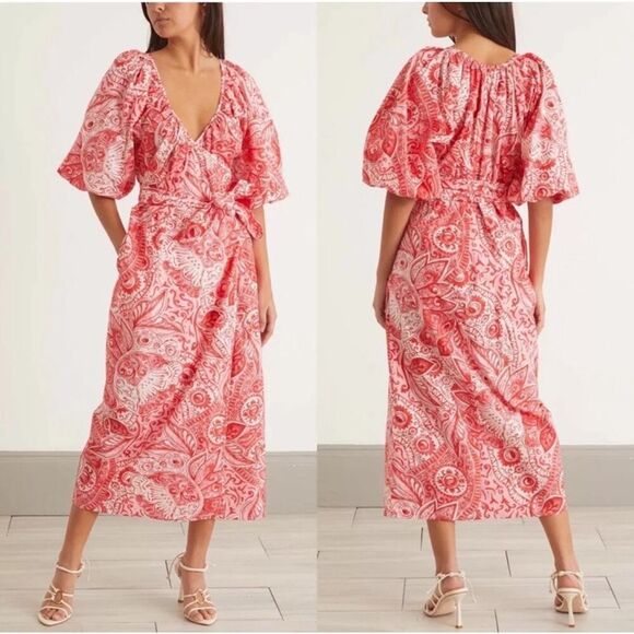 Mara Hoffman Adonia Fila Wrap Dress Paisley Red White Small - Picture 1 of 9
